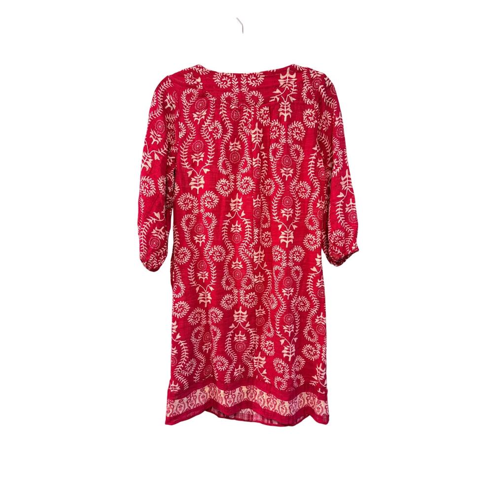 NEW! Nordstrom XS Batik Block Print 100% Cotton Dress Tie Waist Boho Hot Pink - Picture 4 of 11